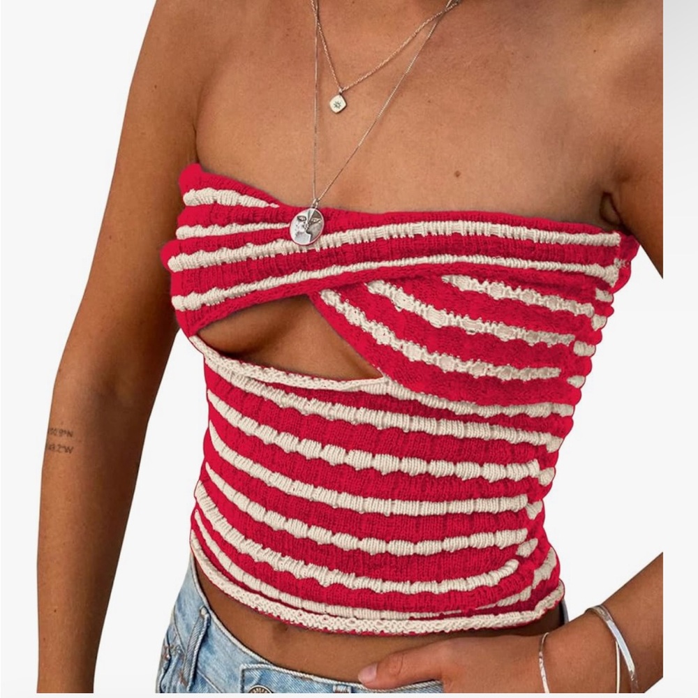 Red and Cream Striped Knit Top